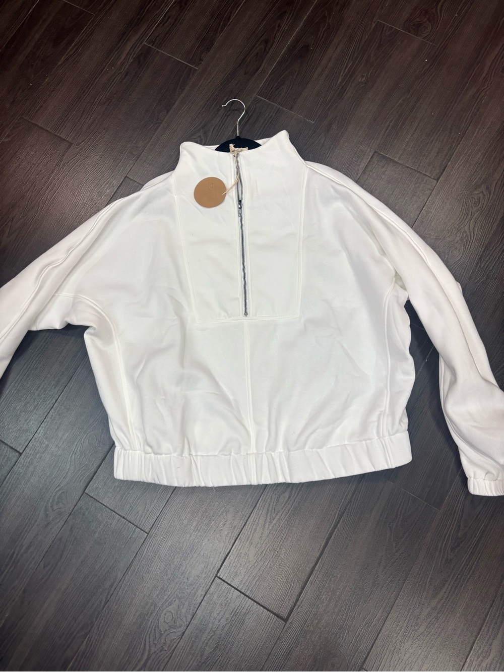 Cropped White Half-Zip Pullover